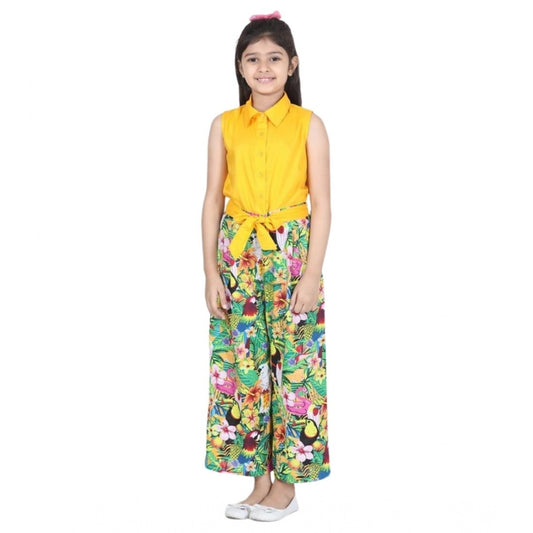 Generic Girl's Rayon Flamingo Print Sleeveless Jumpsuit (Yellow-Multicolor)