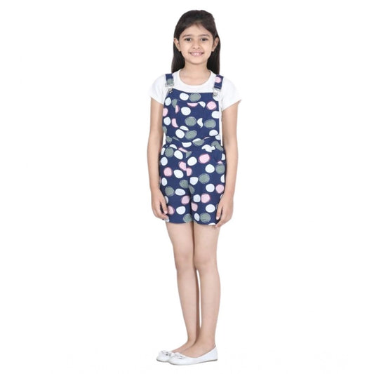 Generic Girl's Rayon Polka Sleeveless Jumpsuit (Blue-Pink)