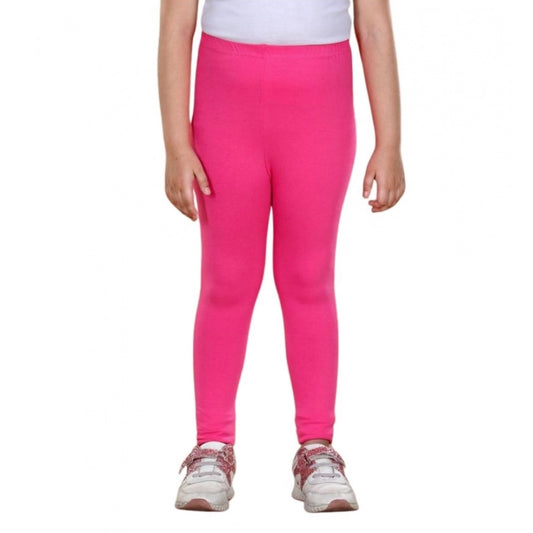 Generic Girl's Cotton Lycra Solid Elasticated Leggings (Pink)