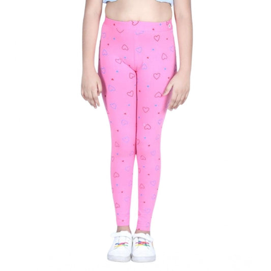 Generic Girl's Cotton Lycra Printed Elasticated Leggings (Light Pink)