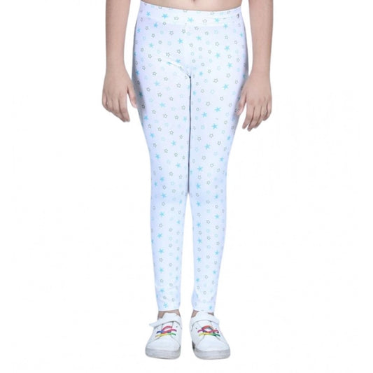 Generic Girl's Cotton Lycra Printed Elasticated Leggings (White)