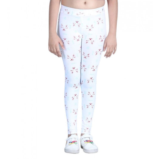 Generic Girl's Cotton Lycra Printed Elasticated Leggings (White)