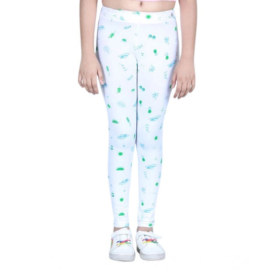 Generic Girl's Cotton Lycra Printed Elasticated Leggings (White)