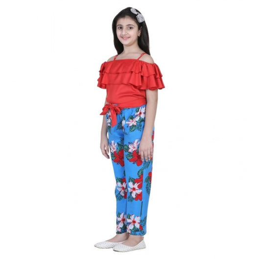 Generic Girl's Rayon Floral Short Sleeve Top and Trouser Set (Multicolor)