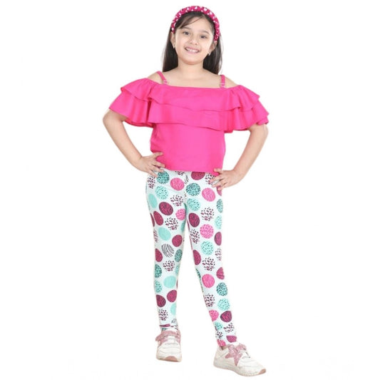 Generic Girl's Cotton Floral Elasticated Jegging and Top (Pink)