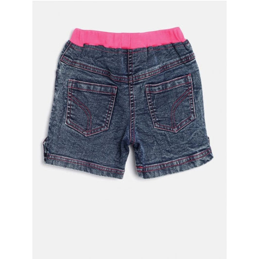 Generic Girl's Denim Lace Inserts Sleeveless Shorts (Blue-Pink)