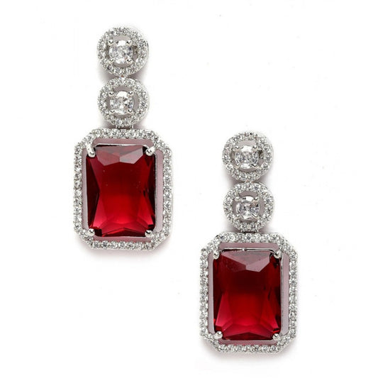 Generic Women's Brass Silver Plated Drop Earrings (Red)