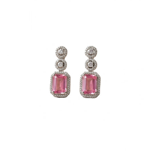 Generic Women's Brass Silver Plated Drop Earrings (Pink)