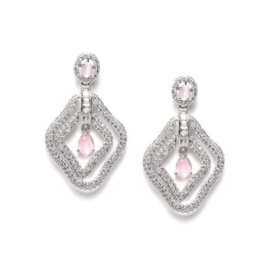 Generic Women's Brass Silver Plated Drop Earrings (Pink)