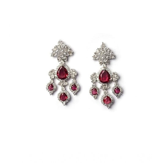 Generic Women's Brass Silver Plated Drop Earrings (Red)
