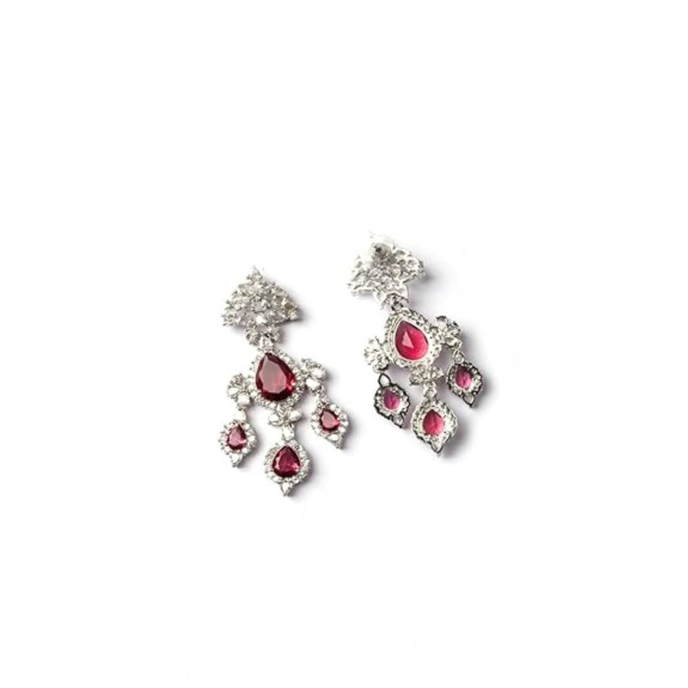 Generic Women's Brass Silver Plated Drop Earrings (Red)