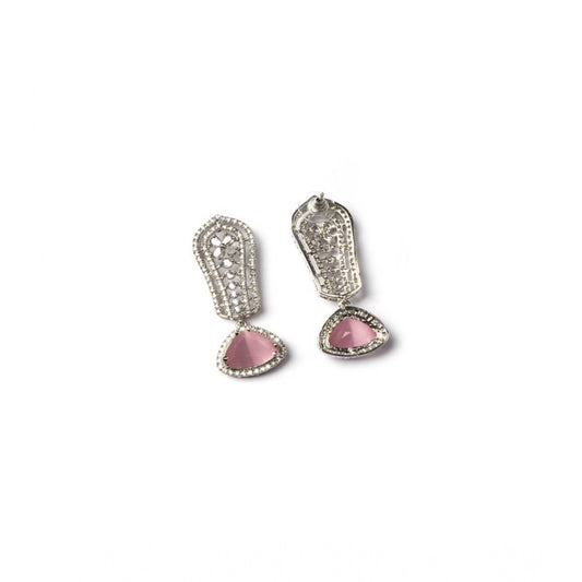 Generic Women's Brass Silver Plated Drop Earrings (Pink)