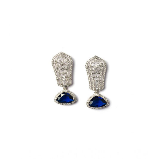 Generic Women's Brass Silver Plated Drop Earrings (Blue)