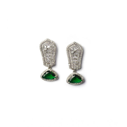 Generic Women's Brass Silver Plated Drop Earrings (Green)