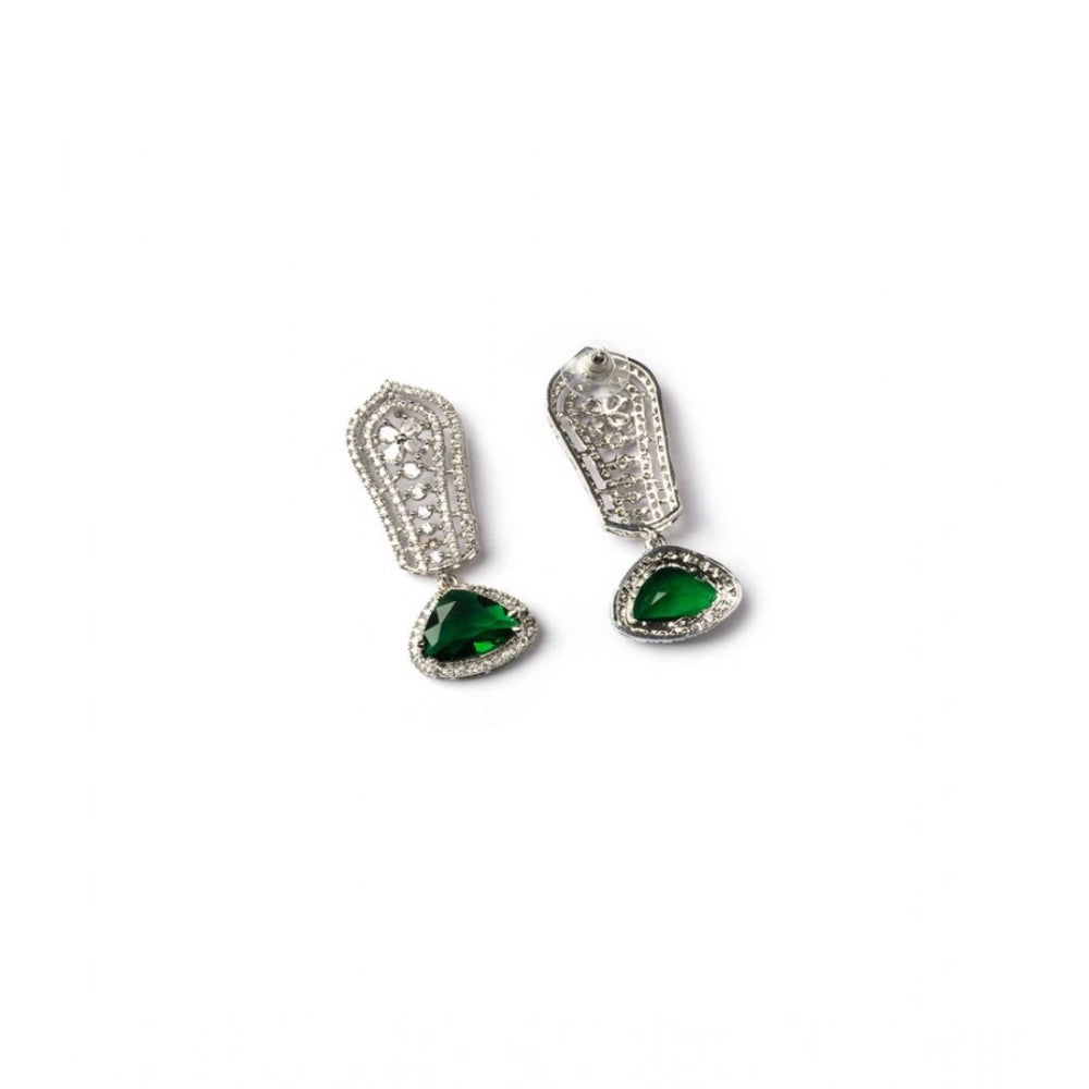 Generic Women's Brass Silver Plated Drop Earrings (Green)