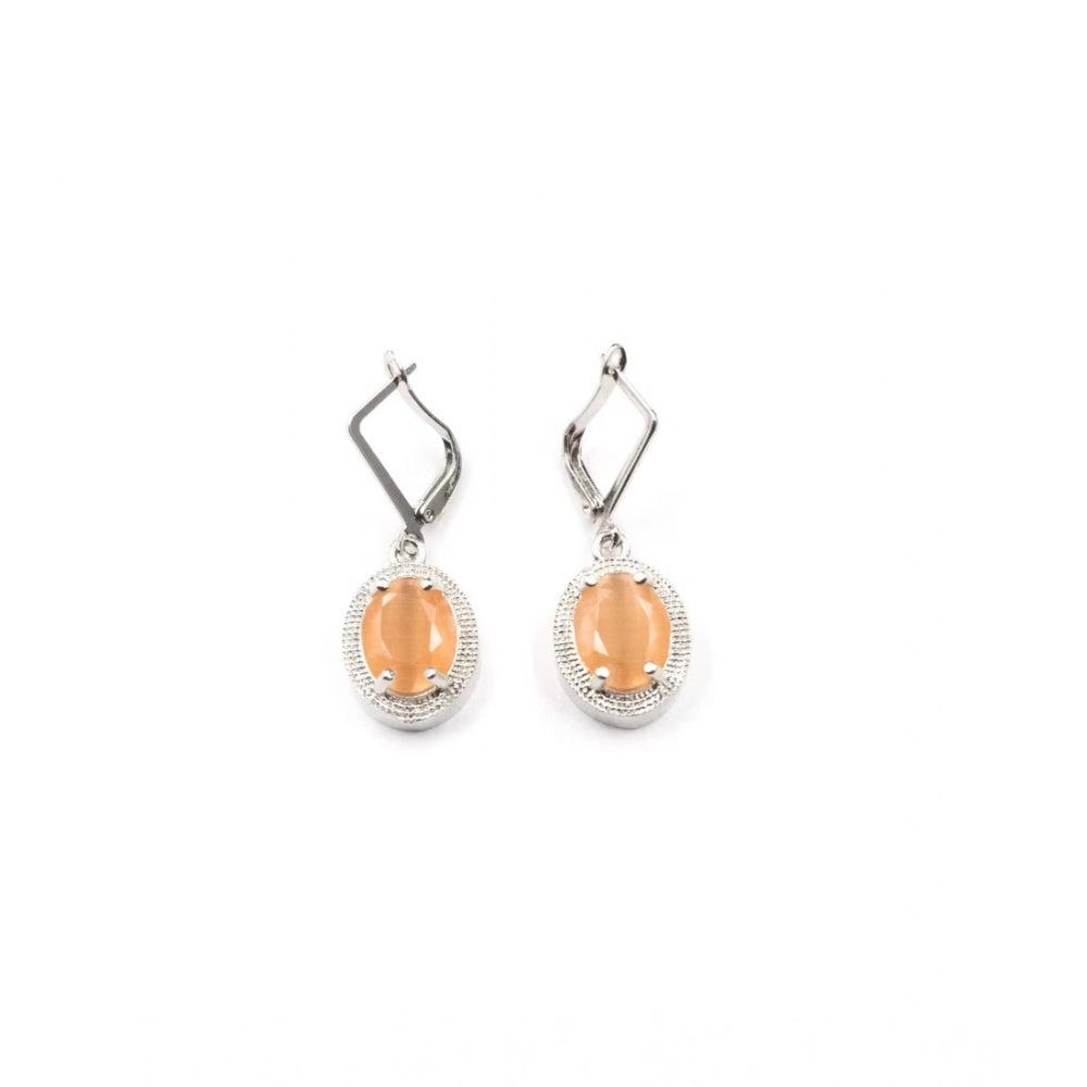 Generic Women's Brass Silver Plated Pendant Set (Orange)