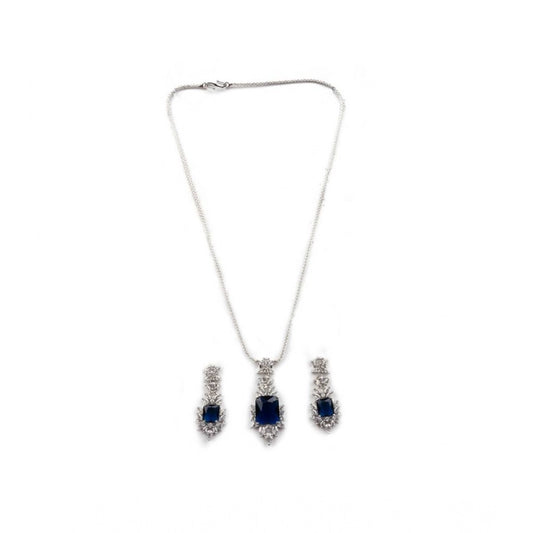 Generic Women's Brass Silver Plated Pendant Set (Blue)