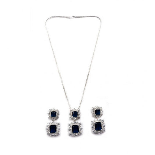 Generic Women's Brass Silver Plated Pendant Set (Blue)