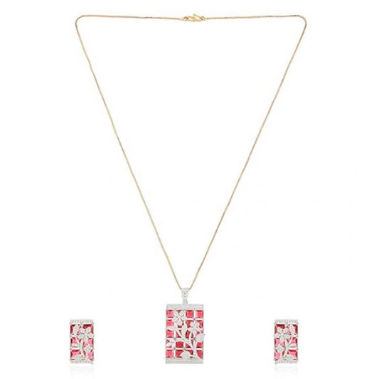 Generic Women's Brass Silver Plated Pendant Set (Red)
