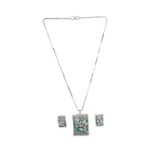 Generic Women's Brass Silver Plated Pendant Set (Turquoise)