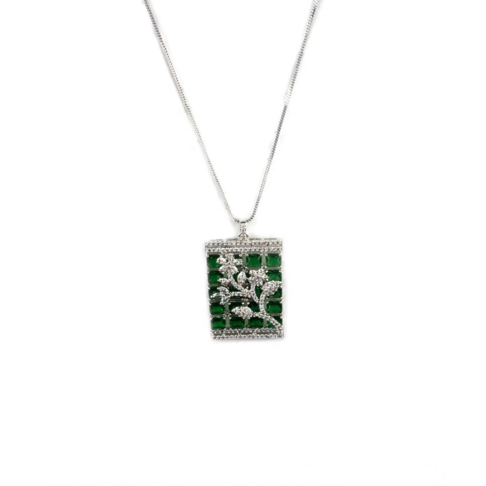 Generic Women's Brass Silver Plated Pendant Set (Green)