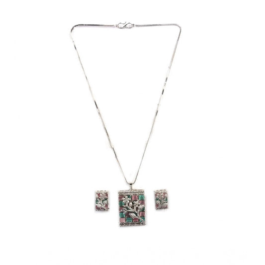 Generic Women's Brass Silver Plated Pendant Set (Multicolor)