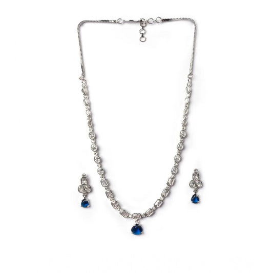 Generic Women's Brass Silver Plated Necklace set (Blue)