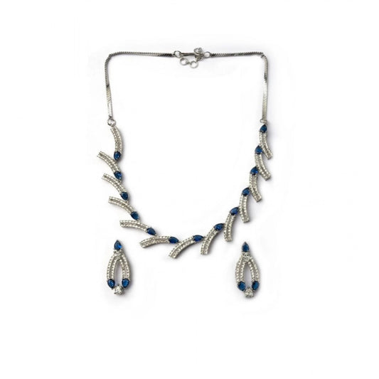 Generic Women's Brass Silver Plated Necklace set (Blue)