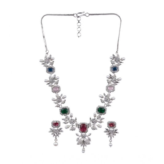 Generic Women's Brass Silver Plated Necklace set (Multicolor)