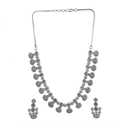 Generic Women's Brass Silver Plated Necklace set (Turquoise)