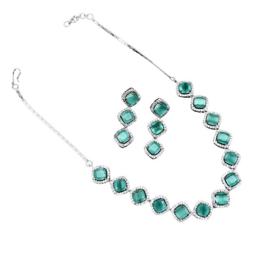 Generic Women's Brass Silver Plated Necklace set (Turquoise)