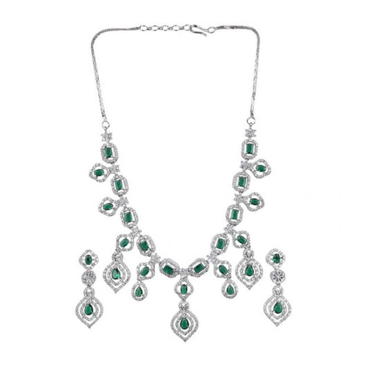 Generic Women's Brass Silver Plated Necklace set (Green)
