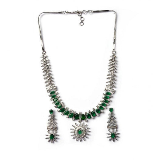 Generic Women's Brass Silver Plated Necklace set (Green)