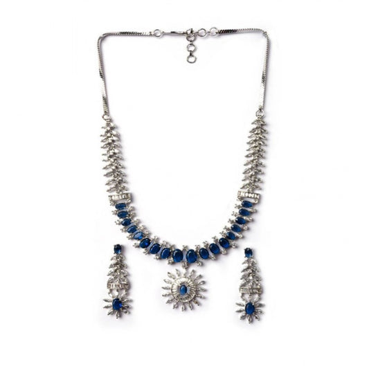 Generic Women's Brass Silver Plated Necklace set (Blue)