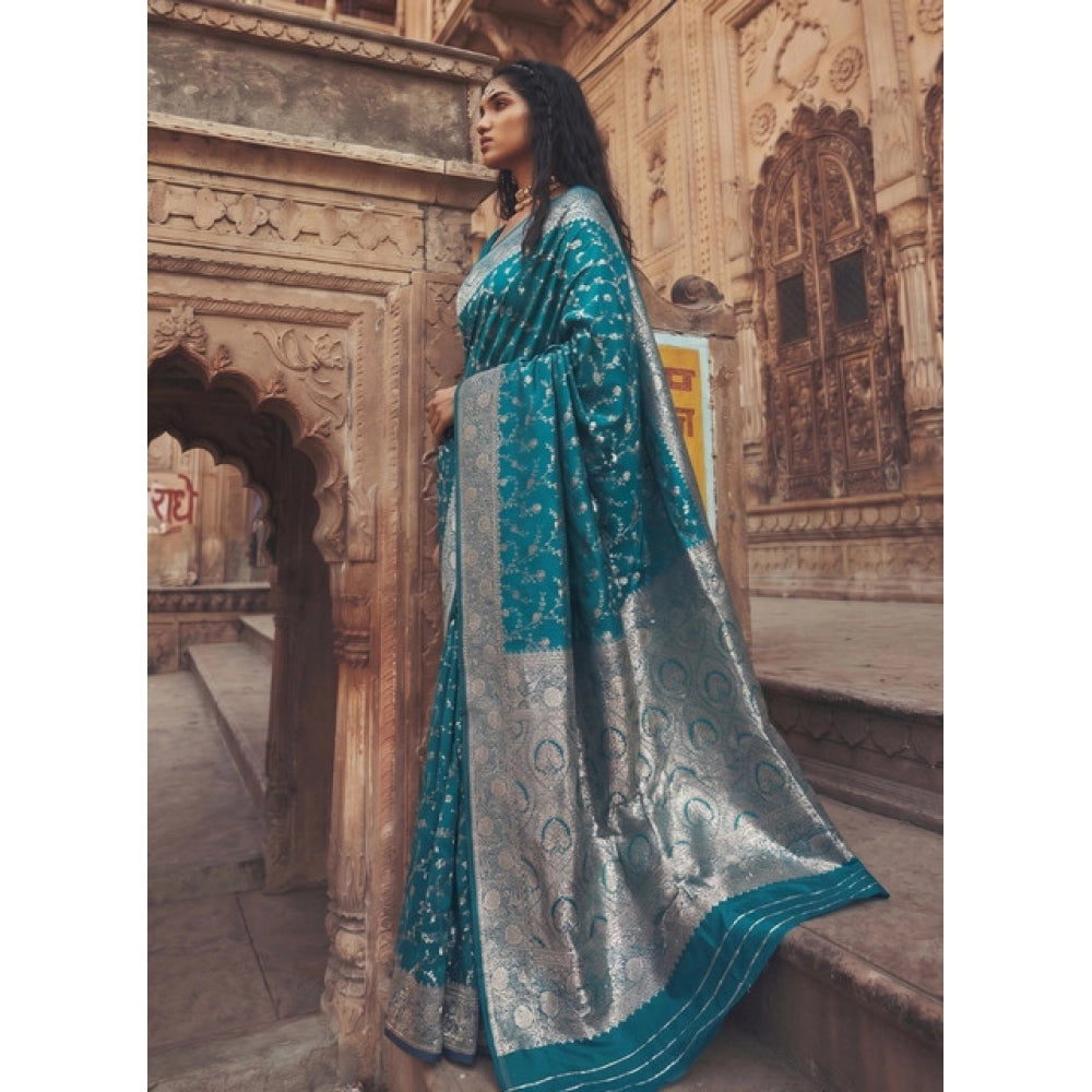 Generic Women's Art Silk Printed Saree With Unstitched Blouse 5.5Mtr (Teal)
