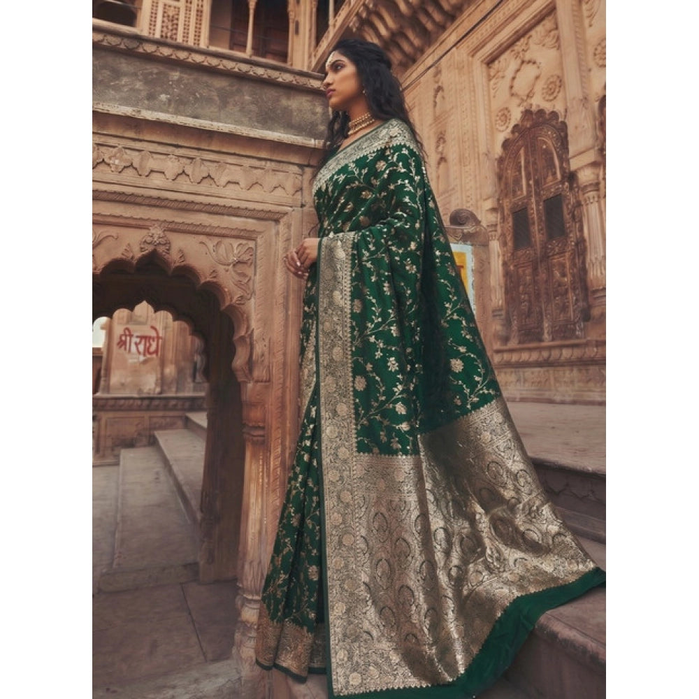Generic Women's Art Silk Printed Saree With Unstitched Blouse 5.5Mtr (Green)