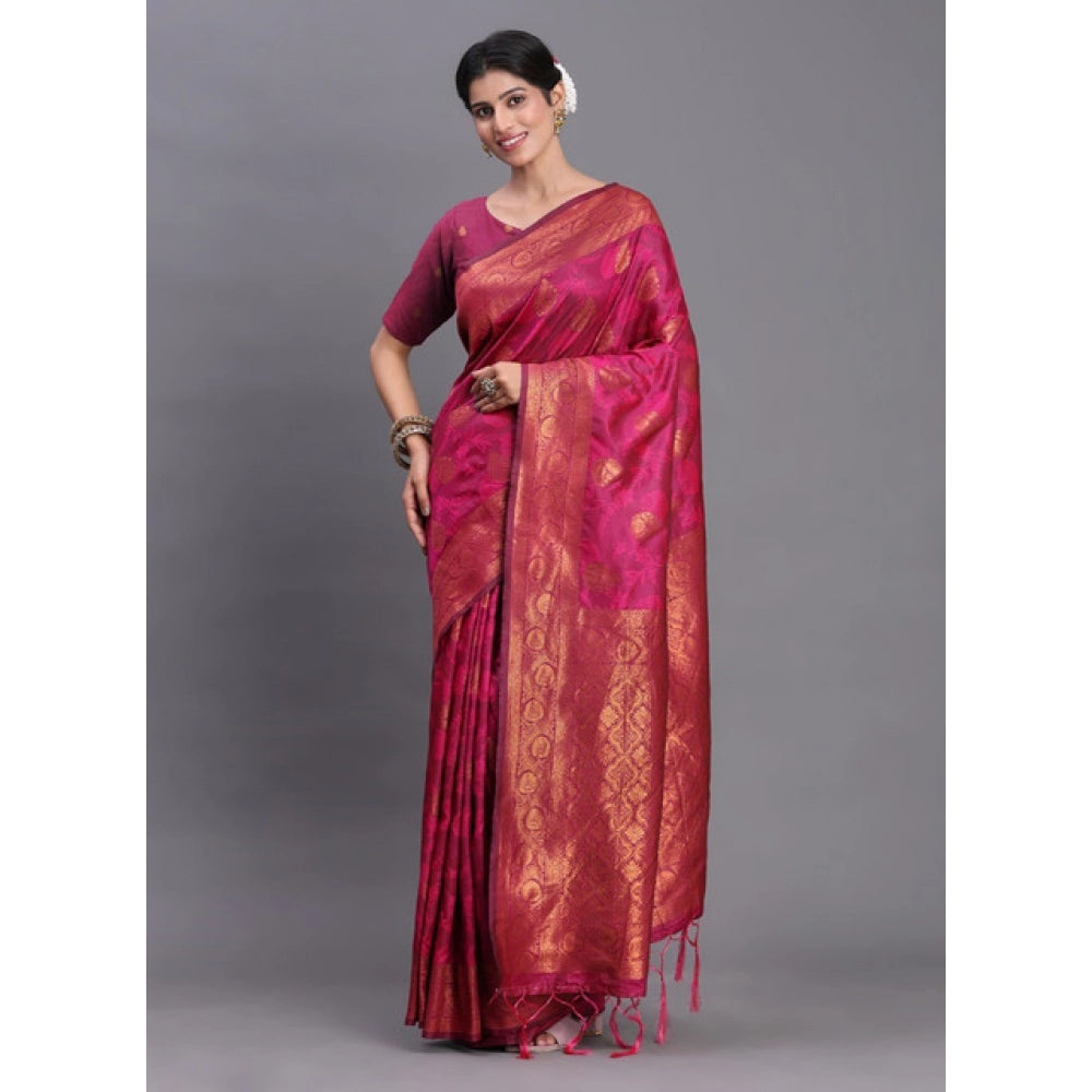 Generic Women's Silk Printed Saree With Unstitched Blouse 5.5Mtr (Magenta)