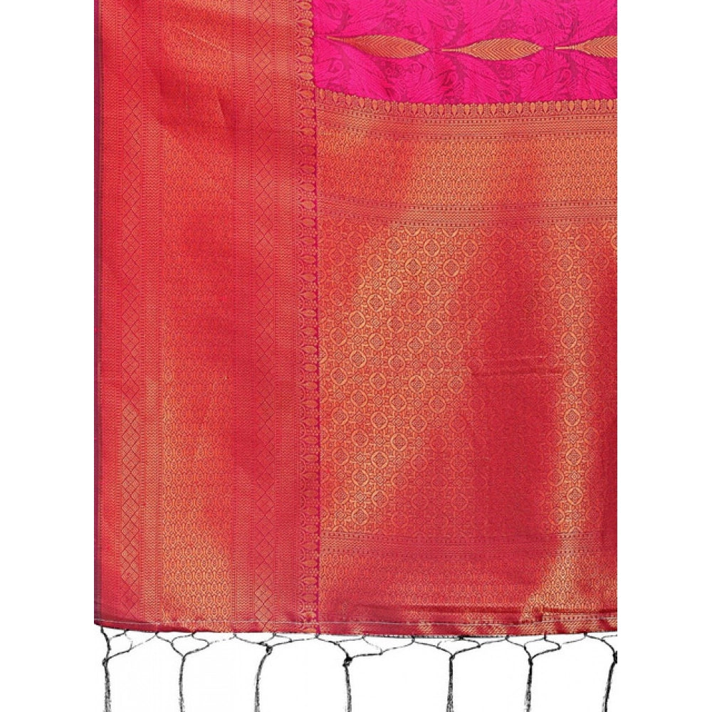 Generic Women's Banarasi Silk Printed Saree With Unstitched Blouse 5.5Mtr (Magenta)