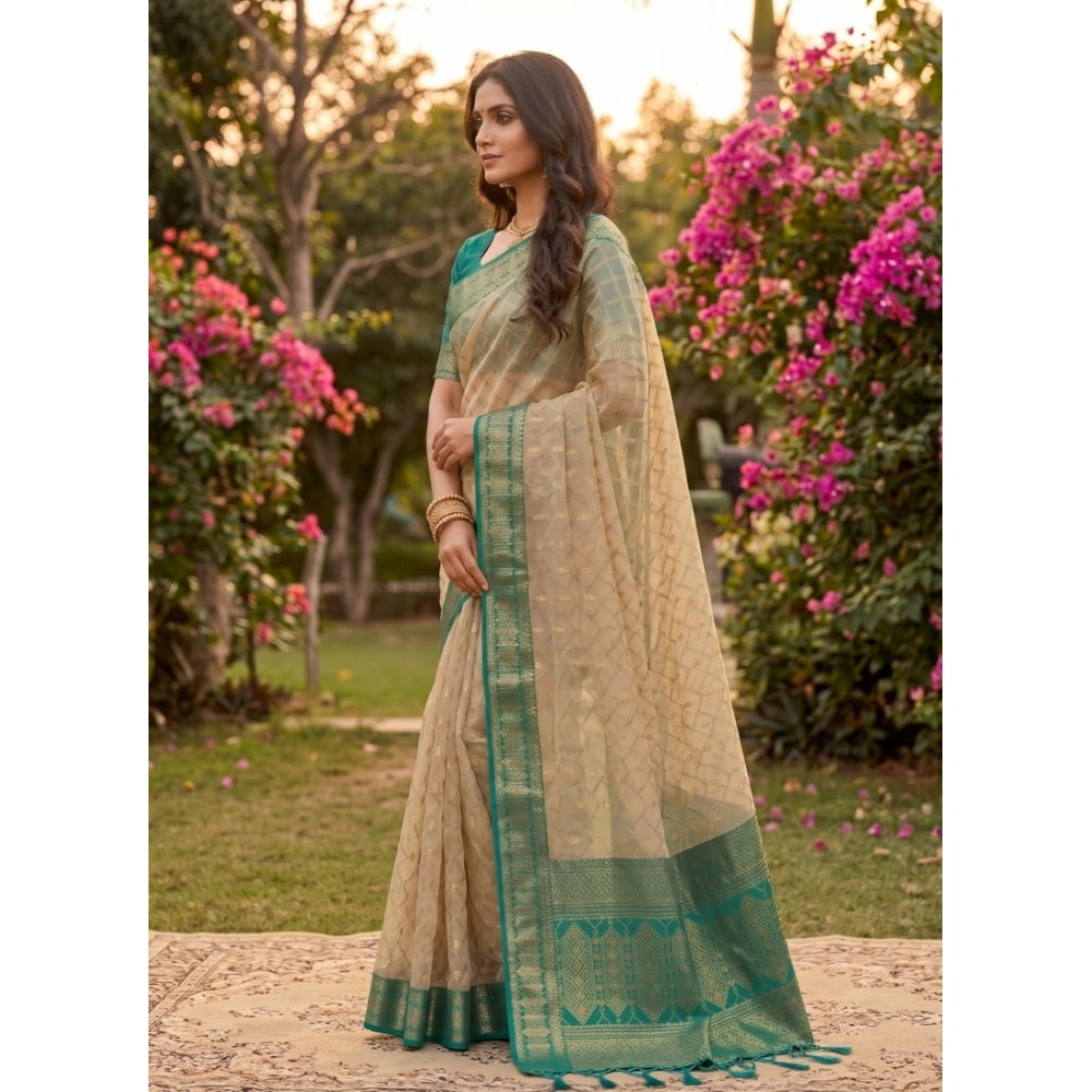 Generic Women's Cotton Printed Saree With Unstitched Blouse 5.5Mtr (Multicolor)