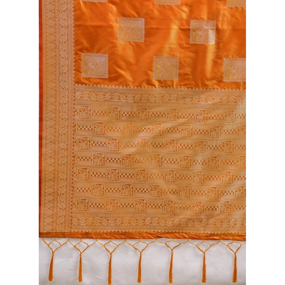 Generic Women's Silk Blend Printed Saree With Unstitched Blouse 5.5Mtr (Orange)