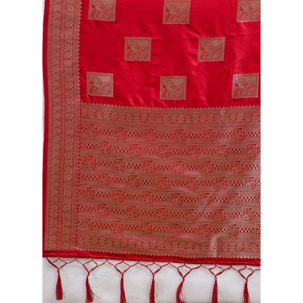 Generic Women's Silk Blend Printed Saree With Unstitched Blouse 5.5Mtr (Red)