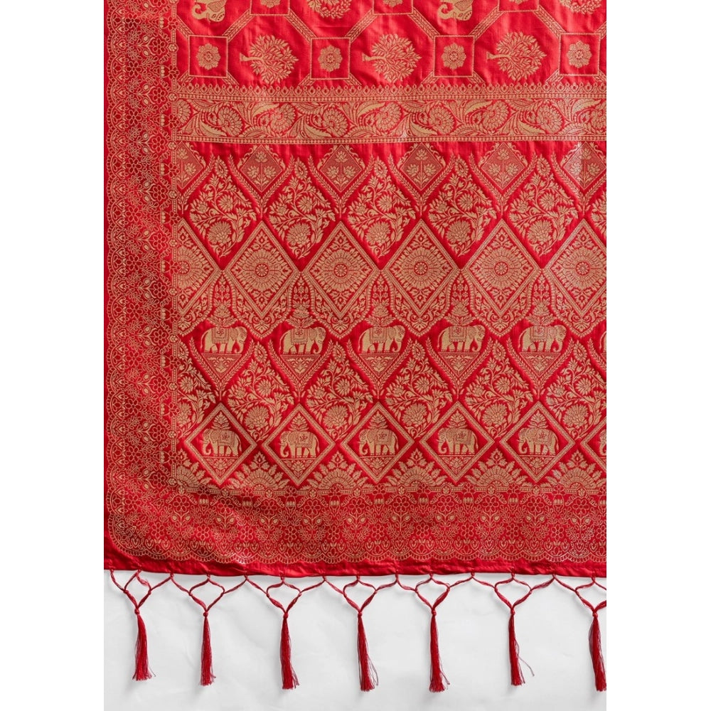 Generic Women's Silk Blend Printed Saree With Unstitched Blouse 5.5Mtr (Red)