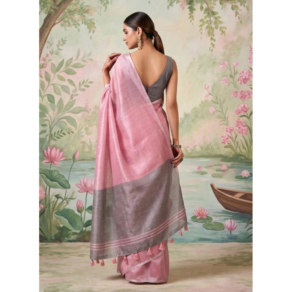 Generic Women's Tissue Silk Solid Saree With Unstitched Blouse 5.5Mtr (Baby Pink)