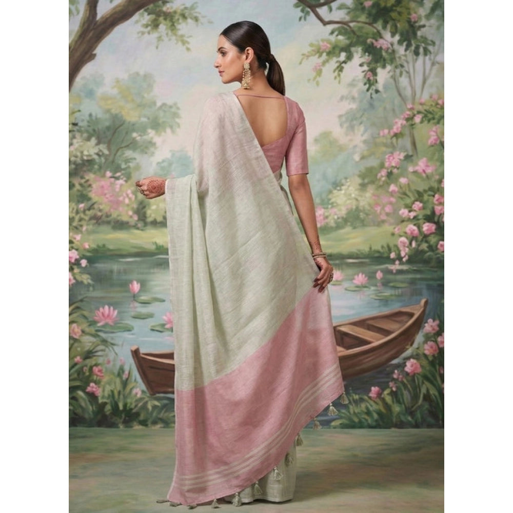 Generic Women's Tissue Silk Solid Saree With Unstitched Blouse 5.5Mtr (Silver)