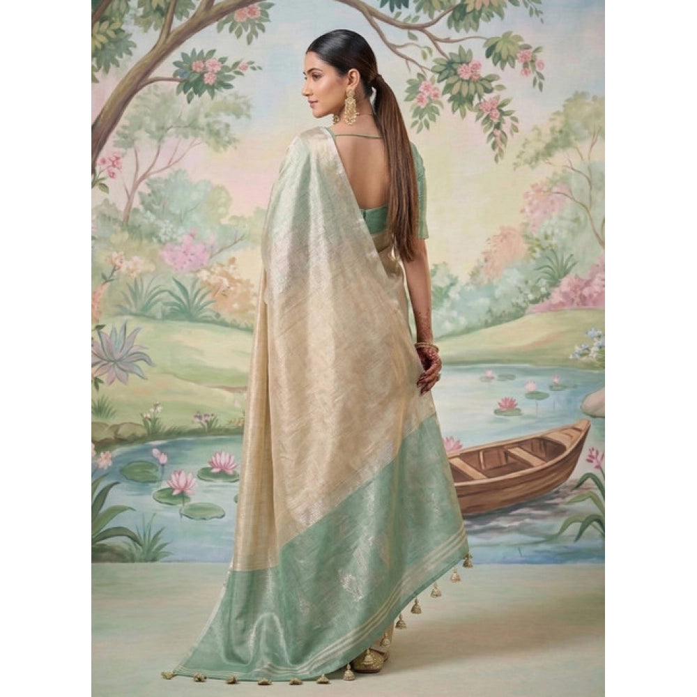 Generic Women's Tissue Silk Solid Saree With Unstitched Blouse 5.5Mtr (Beige)