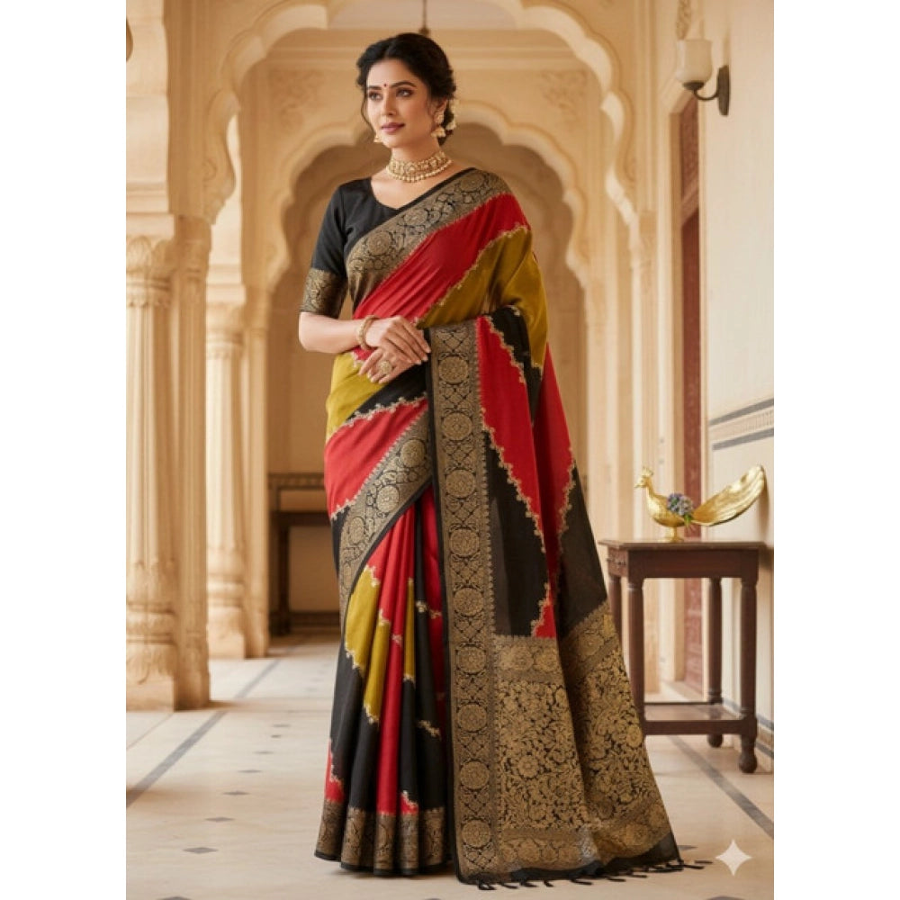 Generic Women's Dola Silk Embellished Saree With Unstitched Blouse 5.5Mtr (Multicolor)