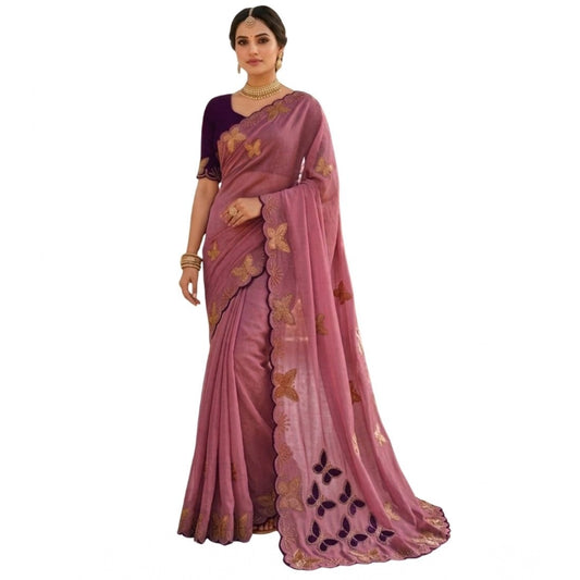 Generic Women's Star Georgette Embellished Saree With Unstitched Blouse 5.5Mtr (Dusty Purple-Blue)
