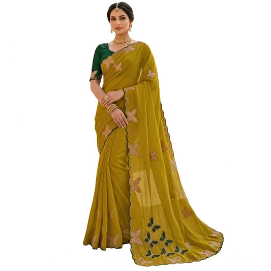 Generic Women's Star Georgette Embellished Saree With Unstitched Blouse 5.5Mtr (Mustard)