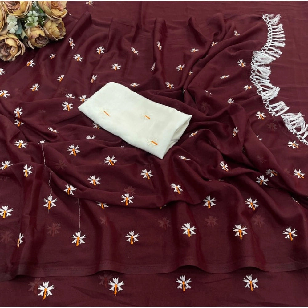 Generic Women's Georgette Embellished Saree With Unstitched Blouse 5.5Mtr (Maroon)