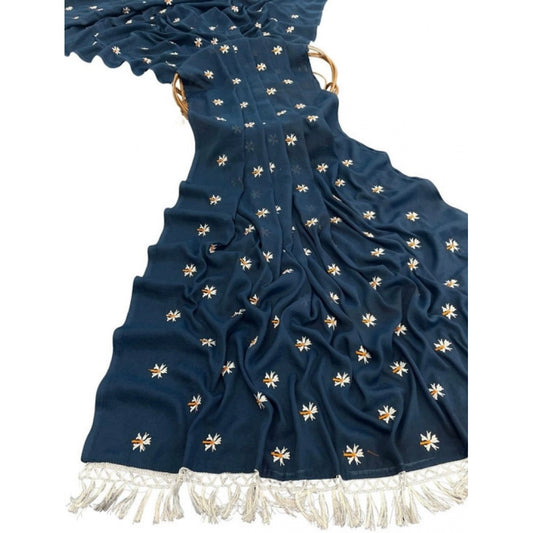Generic Women's Georgette Embellished Saree With Unstitched Blouse 5.5Mtr (Navy)